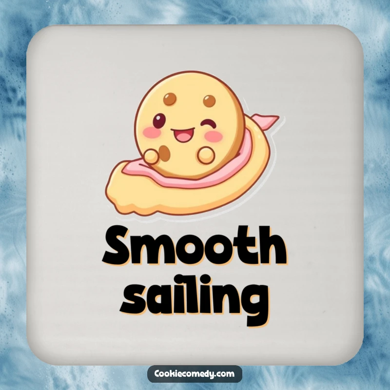 Funny drink coasters with a cookie character sliding down frosting, offering excellent surface protection with a sweet and humorous design.