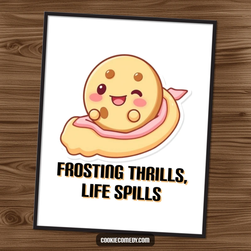 Funny Free Printable Wall Art: Cookie Character Slides Down Frosting, a Whimsical and Humorous Downloadable