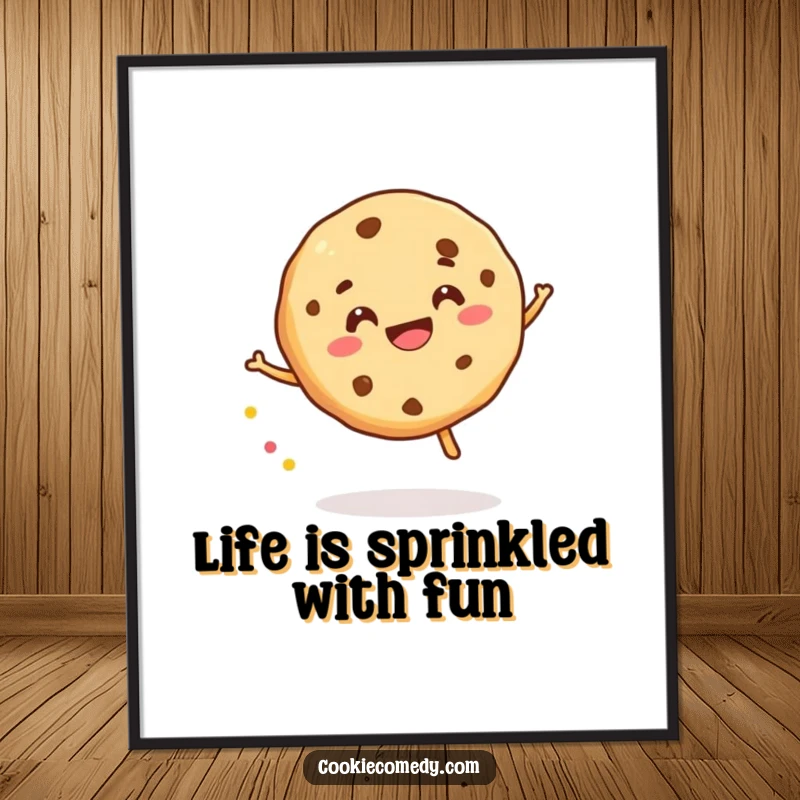 Funny Free Printable Wall Art: Cheerful Cookie Gleefully Bounces a Tiny Sprinkle, a Playful Downloadable