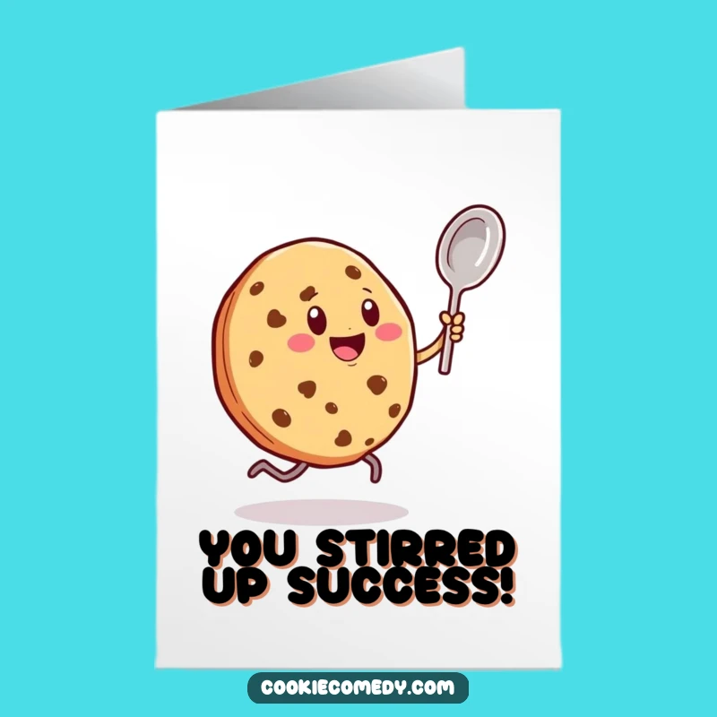 Free Printable Congrats Card: Dancing Cookie & Spoon, Cheerful Humorous Downloadable Gift for Sweet Success