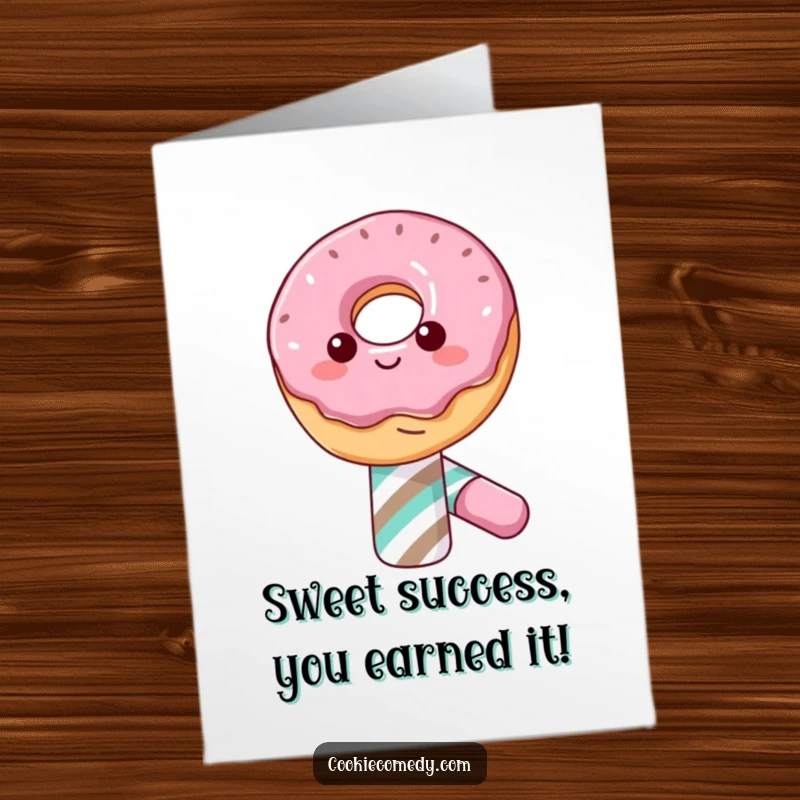 Funny Free Printable Congratulations Card: A cheerful donut character balancing expertly on the peak of a candy cane.