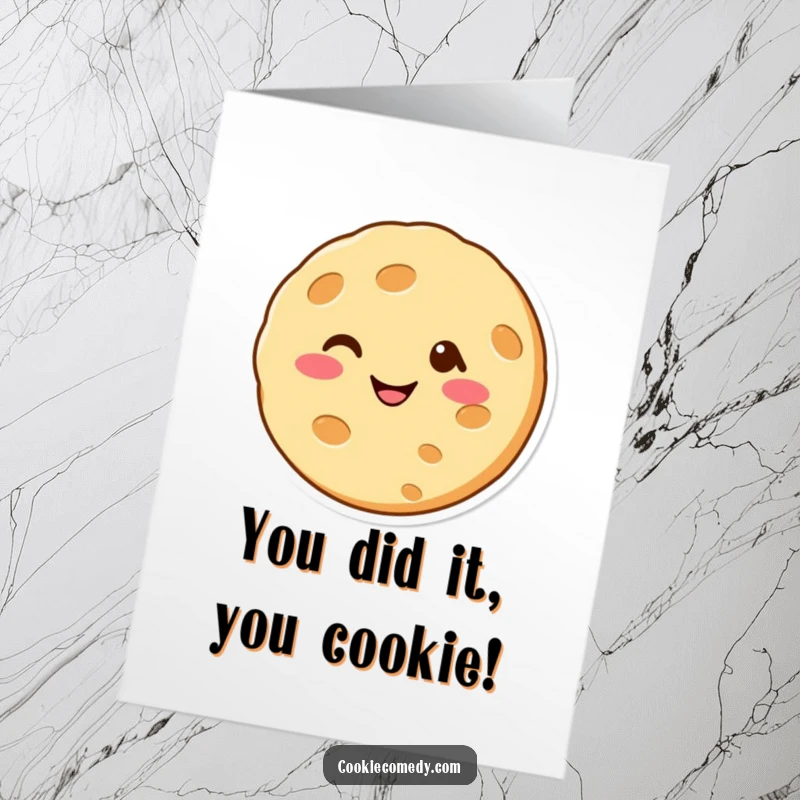 Funny Free Printable Congrats Card: Jolly Cookie Winks Merrily, a Delightful Downloadable for Celebrating Victories