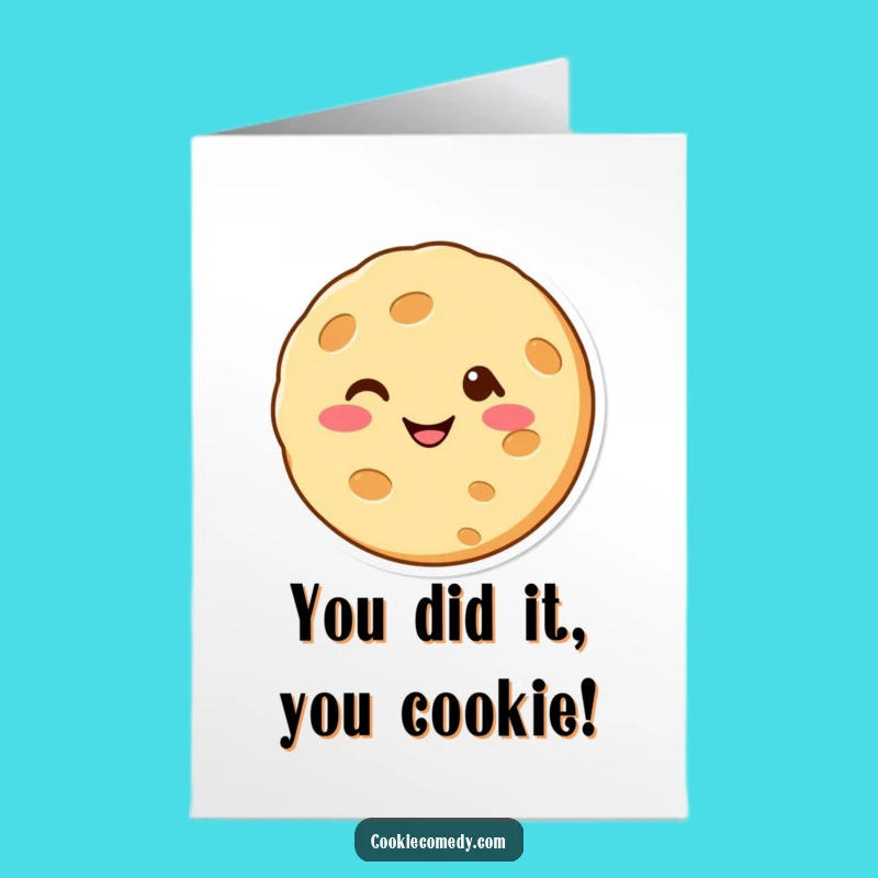 Free Printable Congrats Card: Winking Cookie Character, Instant Humorous Downloadable Gift for Big Wins