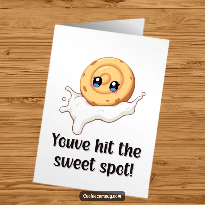 Funny Free Printable Congratulations Card: A swirled cookie character with wide eyes sliding down a milky river.