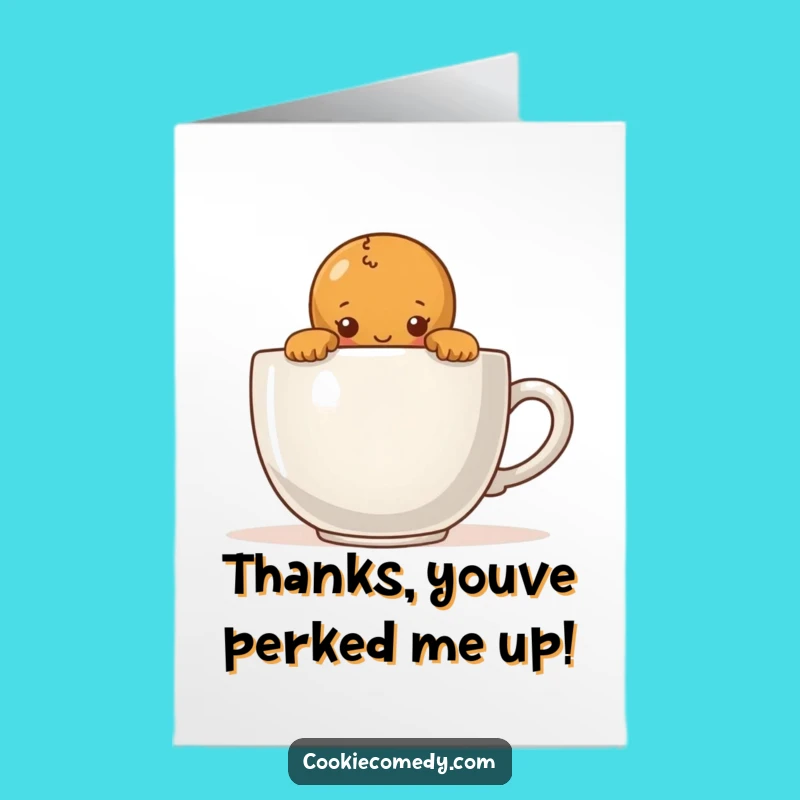Free Printable Thank You Gingerbread Card - Shy Coffee Peek Funny Downloadable Greeting
