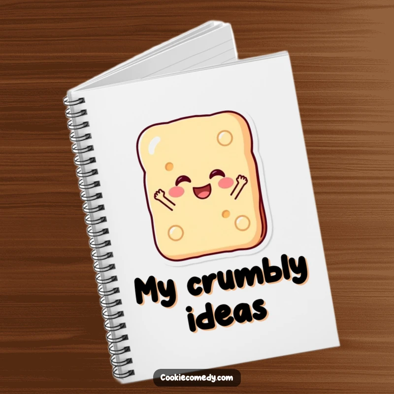 Funny notebook cover featuring a happy rectangular biscuit character in a joyful jump, ideal for jotting down ideas with a smile.