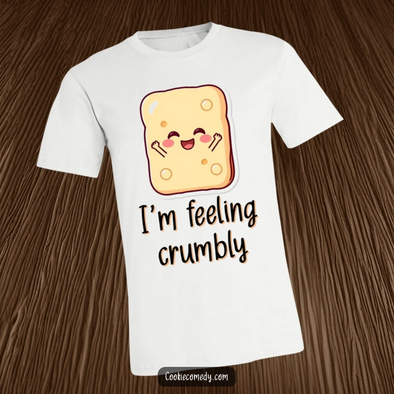 Funny t-shirt illustration of a happy rectangular biscuit character with a wide smile, leaping joyfully, a celebration of happiness.